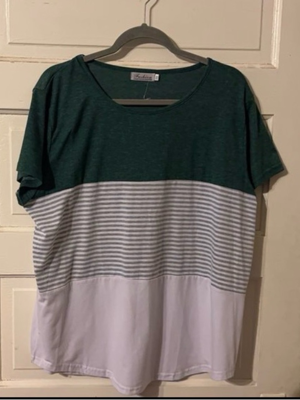 Colorblock Green and White Striped Women's Top